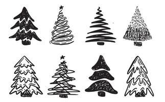 juego de árboles de Navidad, ilustraciones dibujadas a mano. vector