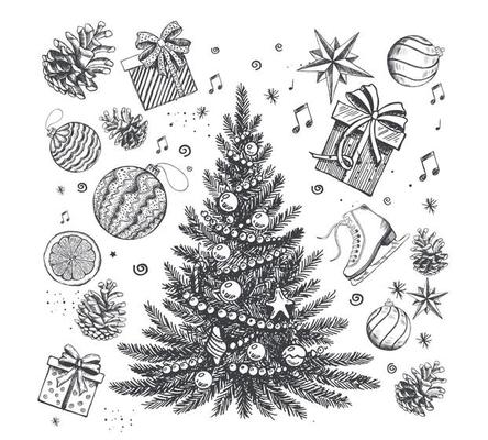 Christmas and New Year set, Hand drawn illustration. Vector.