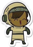 sticker of a happy cartoon space girl vector