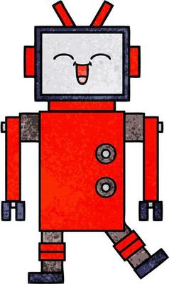 retro grunge texture cartoon robot