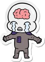 sticker of a cartoon big brain alien crying vector