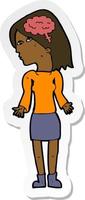 sticker of a cartoon clever woman shrugging shoulders vector