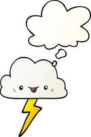 cartoon storm cloud and thought bubble in smooth gradient style vector