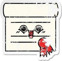 distressed sticker of a cute cartoon certificate vector