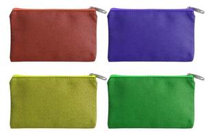 set of colorful fabric bag with zipper isolated on white with clipping path photo