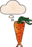 cartoon carrot and thought bubble in grunge texture pattern style vector