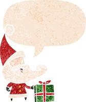 cartoon santa claus and speech bubble in retro textured style vector