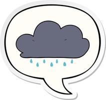 cartoon rain cloud and speech bubble sticker vector