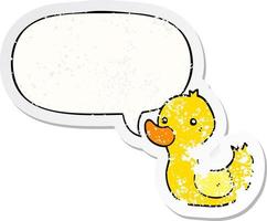 cartoon duck and speech bubble distressed sticker vector