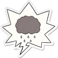 cartoon cloud raining and speech bubble sticker vector