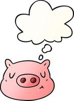 cartoon pig face and thought bubble in smooth gradient style vector