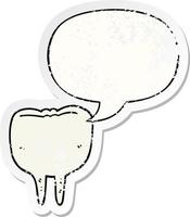 cartoon tooth and speech bubble distressed sticker vector