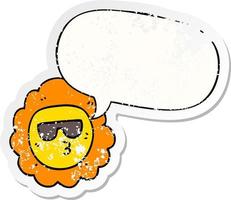 cartoon sunflower and speech bubble distressed sticker vector