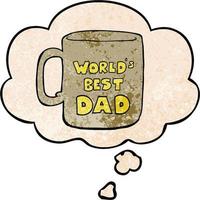 la mejor taza de papá del mundo y burbuja de pensamiento en estilo de patrón de textura grunge vector