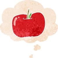 cartoon apple and thought bubble in retro textured style vector