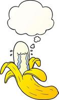 cartoon crying banana and thought bubble in smooth gradient style vector