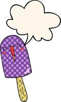 cartoon happy ice lolly and speech bubble in comic book style vector