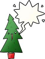 cartoon christmas tree and speech bubble in smooth gradient style vector