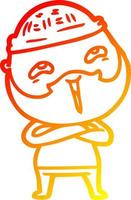 warm gradient line drawing cartoon happy bearded man vector