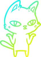 cold gradient line drawing cartoon cat staring vector