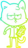cold gradient line drawing bored cartoon cat taking survey vector