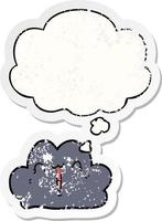 cute cartoon cloud and thought bubble as a distressed worn sticker vector