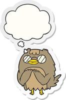 cartoon wise old owl and thought bubble as a printed sticker vector