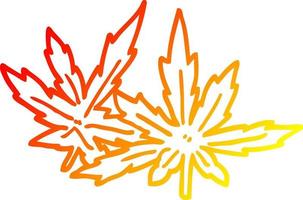 warm gradient line drawing cartoon marijuana leaves vector