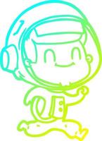 cold gradient line drawing happy cartoon astronaut vector