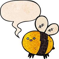 cartoon bee and speech bubble in retro texture style vector