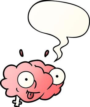 funny cartoon brain and speech bubble in smooth gradient style vector