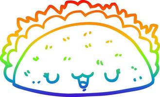 dibujo de línea de degradado de arco iris taco de dibujos animados vector