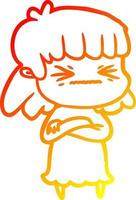 warm gradient line drawing cartoon angry girl vector