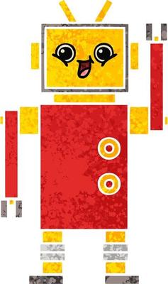 retro illustration style cartoon robot