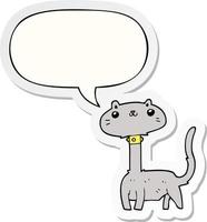 cartoon cat and speech bubble sticker vector