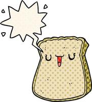 cartoon slice of bread and speech bubble in comic book style vector