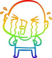 rainbow gradient line drawing cartoon crying bald man vector