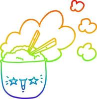 rainbow gradient line drawing cute cartoon hot rice bowl vector