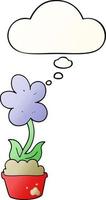 cute cartoon flower and thought bubble in smooth gradient style vector