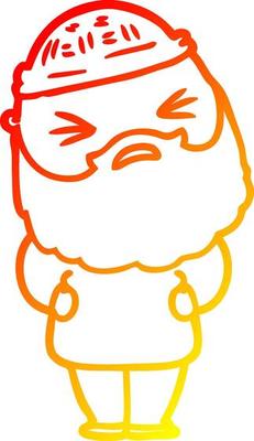 warm gradient line drawing cartoon man with beard