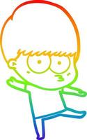 rainbow gradient line drawing nervous cartoon boy dancing vector