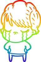 rainbow gradient line drawing cartoon woman crying vector