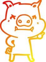 warm gradient line drawing angry cartoon pig vector