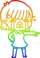 rainbow gradient line drawing cartoon girl crying vector