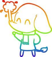 rainbow gradient line drawing cute cartoon elephant spouting water vector