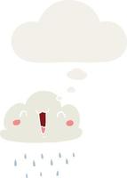 nube de tormenta de dibujos animados y burbuja de pensamiento en estilo retro vector