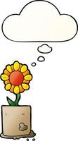 cartoon flower and thought bubble in smooth gradient style vector