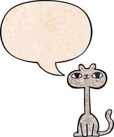 cartoon cat and speech bubble in retro texture style vector