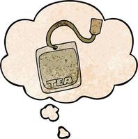 cartoon tea bag and thought bubble in grunge texture pattern style vector