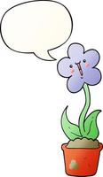 cute cartoon flower and speech bubble in smooth gradient style vector